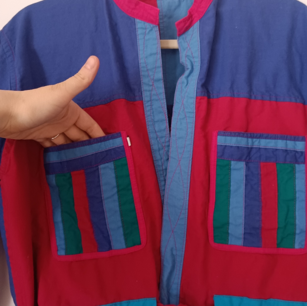 Vintage 1990s Reversible Patchwork Jacket / Color… - image 7